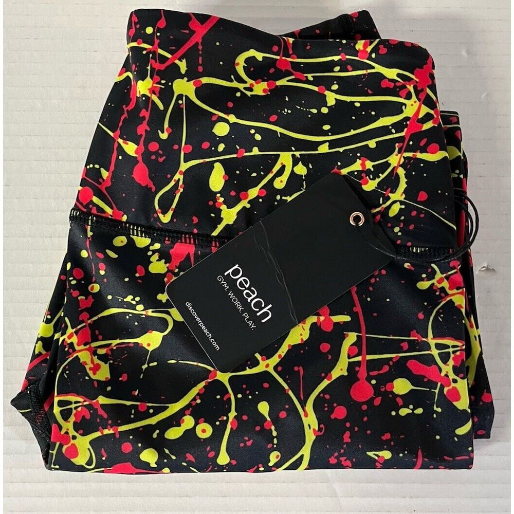 Peach Legging Women Small Paint Splatter Stretch Activewear‎ Capri Pull On NWT